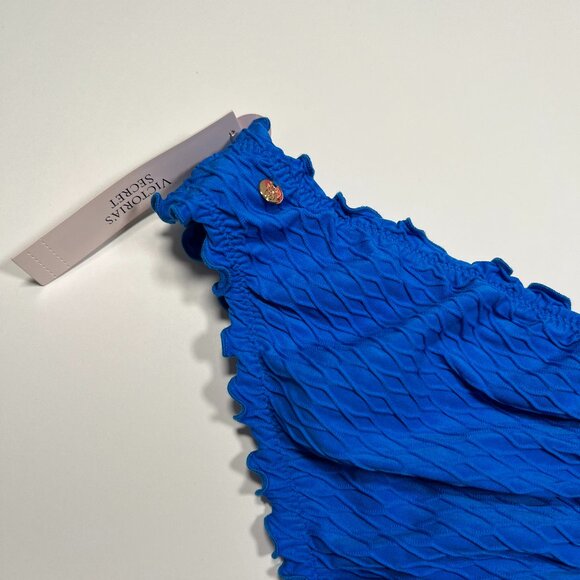 Victoria Secret Medium M Bikini Bottom Ruffle Cheeky Ruched Back Textured Blue - Picture 4 of 5